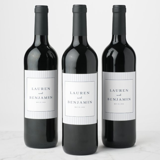 Elegant Blue Minimalist Stripes Wine Label (Bottles)