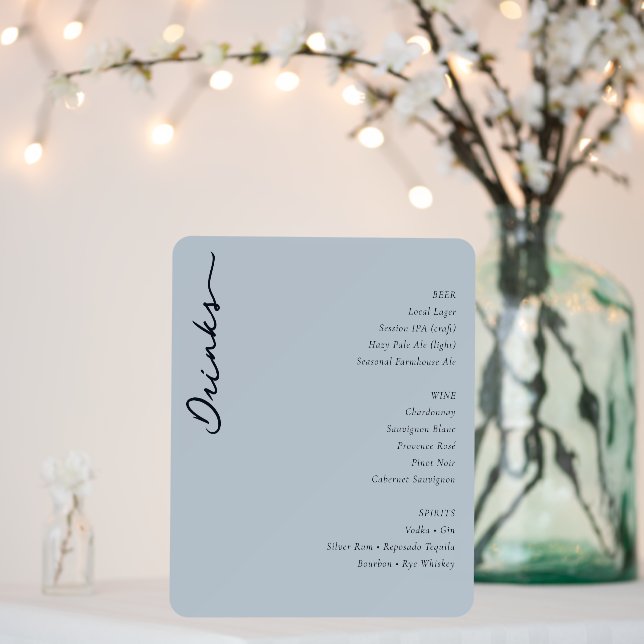 Elegant Blue Minimalist Wedding Menu Foam Board (In Situ (Wedding))