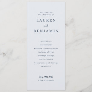 Elegant Blue Minimalist Wedding Program
