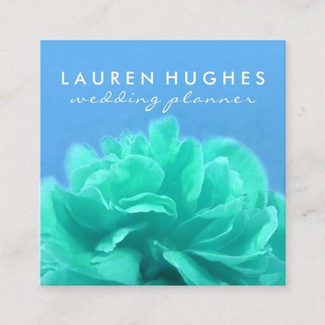 Elegant Blue Mint Floral Square Business Card (Front)