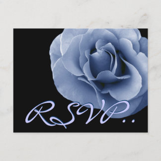 Elegant Blue Mist Rose Black RSVP Wedding Card
