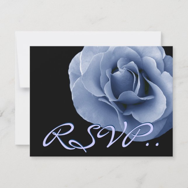 Elegant Blue Mist Rose Black RSVP Wedding Card (Front)