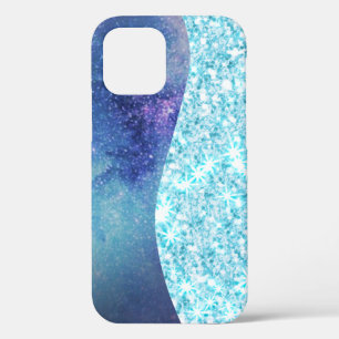 Elegant Blue Modern gradient galaxy glitter star iPhone 12 Case
