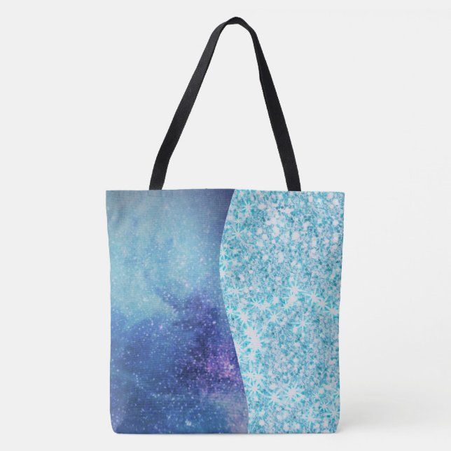 Elegant Blue Modern gradient galaxy glitter star Tote Bag (Front)