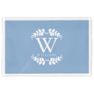 Elegant Blue Modern Monogram Acrylic Tray