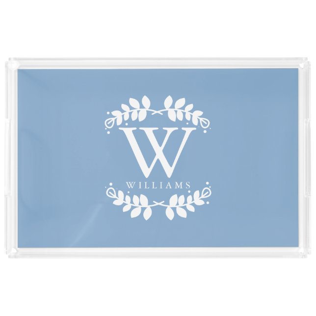 Elegant Blue Modern Monogram Acrylic Tray (Front)
