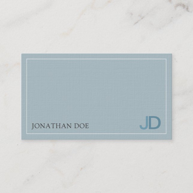 Elegant Blue Modern Monogram Premium Linen Luxury Business Card (Front)