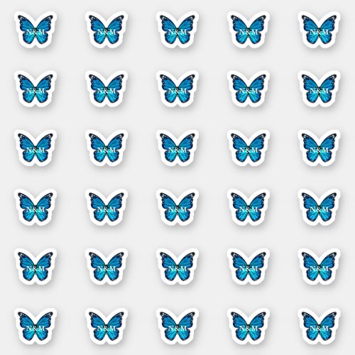 Elegant Blue Monarch Butterfly Monogram Initials Sticker
