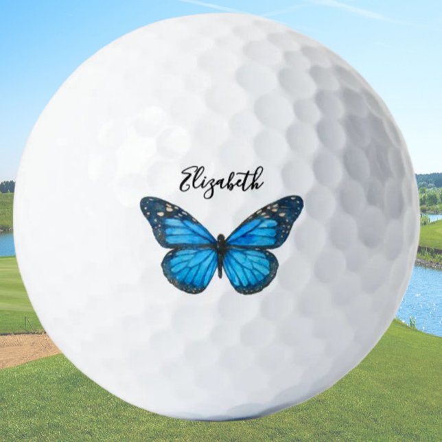 Elegant Blue Monarch Butterfly Personalized Ladies Golf Balls (Creator Uploaded)