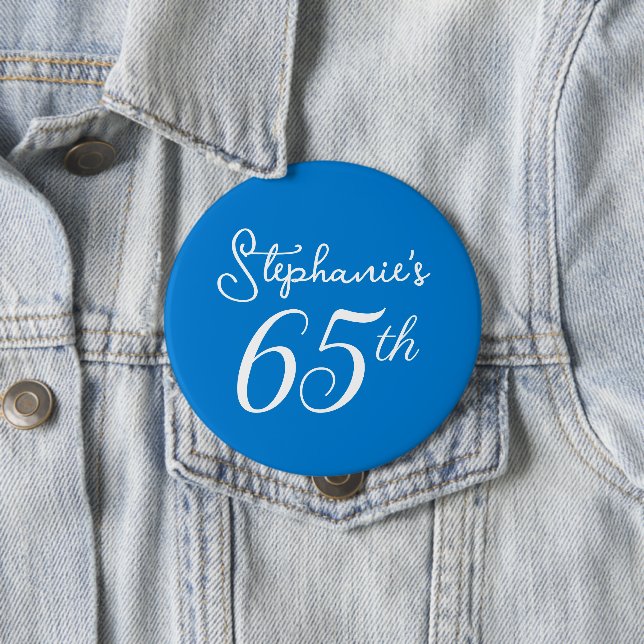 Elegant Blue Monogram 65th Birthday Party Button (In Situ)
