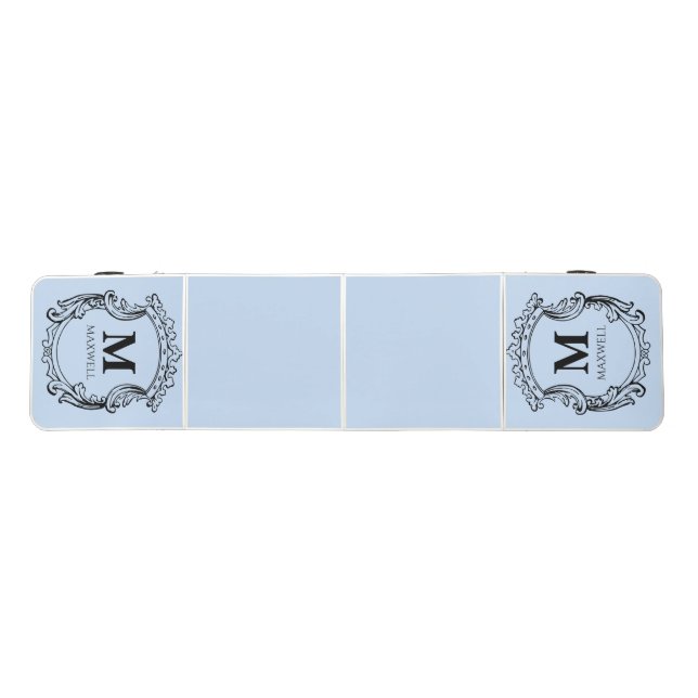 Elegant Blue Monogram Crest  Beer Pong Table (Top)