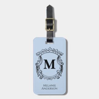 Elegant Blue Monogram Crest Luggage Tag