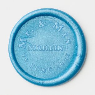 Elegant Blue Monogram Faux Wax Seal Wedding Sticker