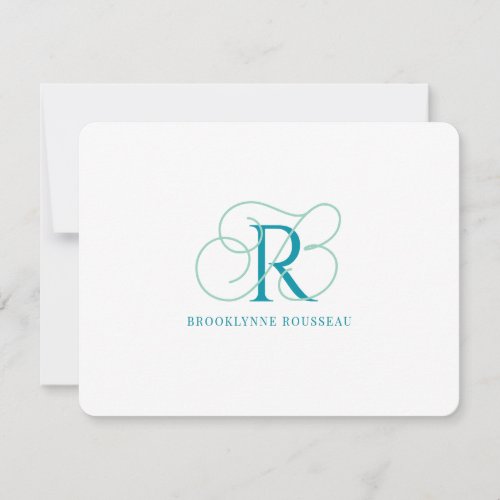 Elegant Blue Monogram Flat Note Card