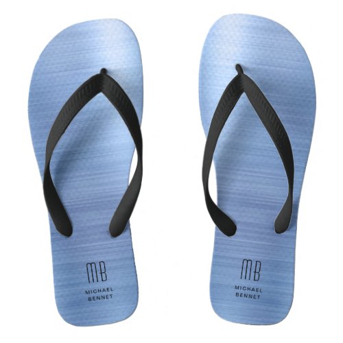 Elegant Blue Monogram Flip Flops