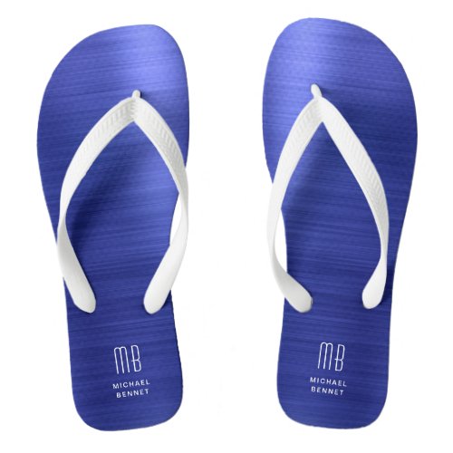 Elegant Blue Monogram Flip Flops