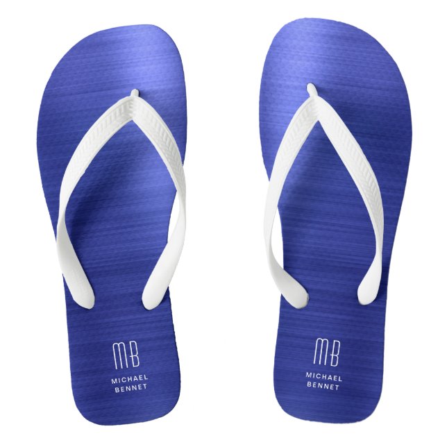 Elegant Blue Monogram Flip Flops (Footbed)