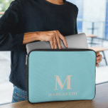 Elegant Blue Monogram Laptop Sleeve<br><div class="desc">Elegant Blue Abstract laptop sleeve. Protect your laptop with this light teal and beige sand abstract pattern laptop sleeve. Easily personalize it with your own name ( or any other name) by click on "PERSONALIZE THIS TEMPLATE" button. This laptop sleeve is for those who want to protect the laptop with...</div>