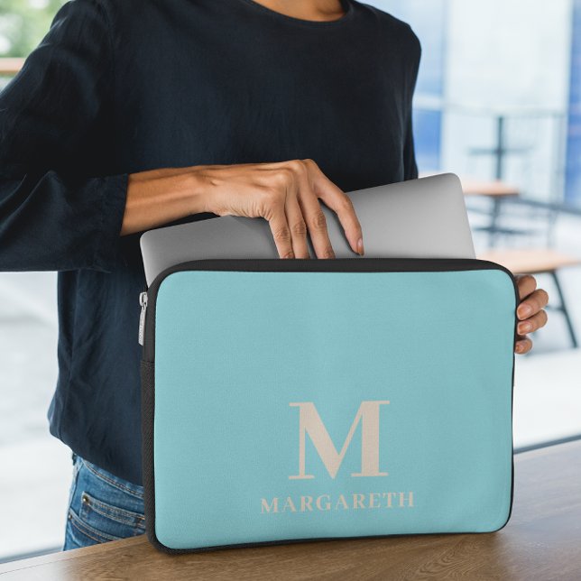 Elegant Blue Monogram Laptop Sleeve (Creator Uploaded)