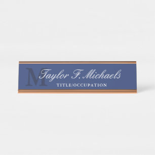 Elegant Blue Monogram & Name Desk Name Desk Name Plate