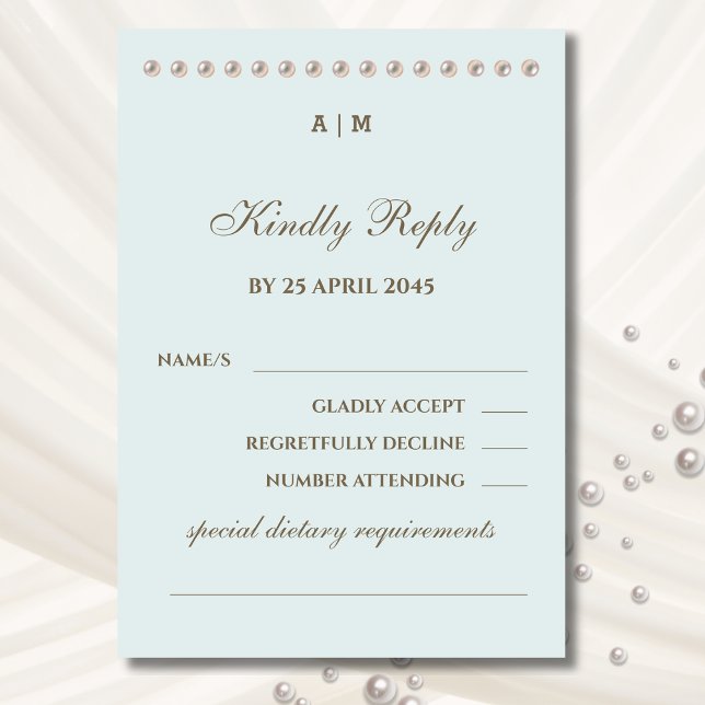 Elegant Blue Monogram Pearl Wedding RSVP Card (Creator Uploaded)