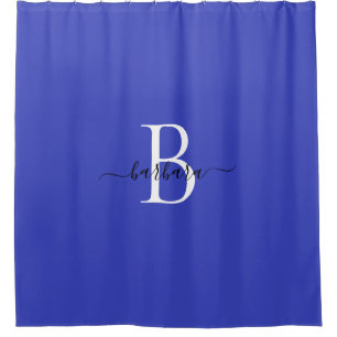 Elegant Blue Monogram Script Name Shower Curtain