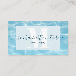 Elegant Blue Monogram Scuba Diving Instructor  Business Card
