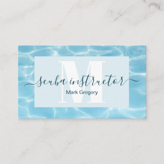 Elegant Blue Monogram Scuba Diving Instructor Business Card