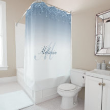elegant blue monogram shower curtain