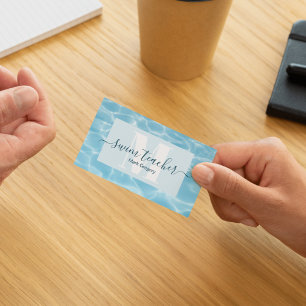 Elegant Blue Monogram Swimming Teacher Business Card