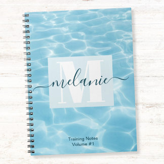 Elegant Blue Monogram Swimming Training Notebook