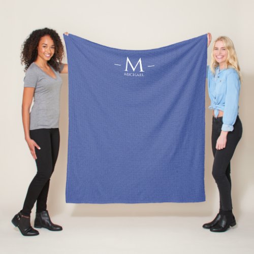 Elegant Blue Monogram Template Custom Medium Fleece Blanket