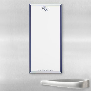 Elegant Blue Monogram Two Border Magnetic Notepad