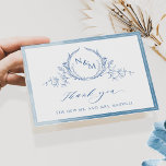 Elegant Blue Monogram, Watercolor Wedding Thank Yo Thank You Card<br><div class="desc">Thank your guests with a elegant custom wedding thank you card! Design with delicate blue watercolor frame, beautiful blue hand drawn botanical monogram with couples initials, elegant thank you phrase and text section to personalize it as you wish in both front and back. Option to add a photograph on inside...</div>