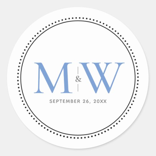 Elegant Blue Monogram Wedding Classic Round Sticker