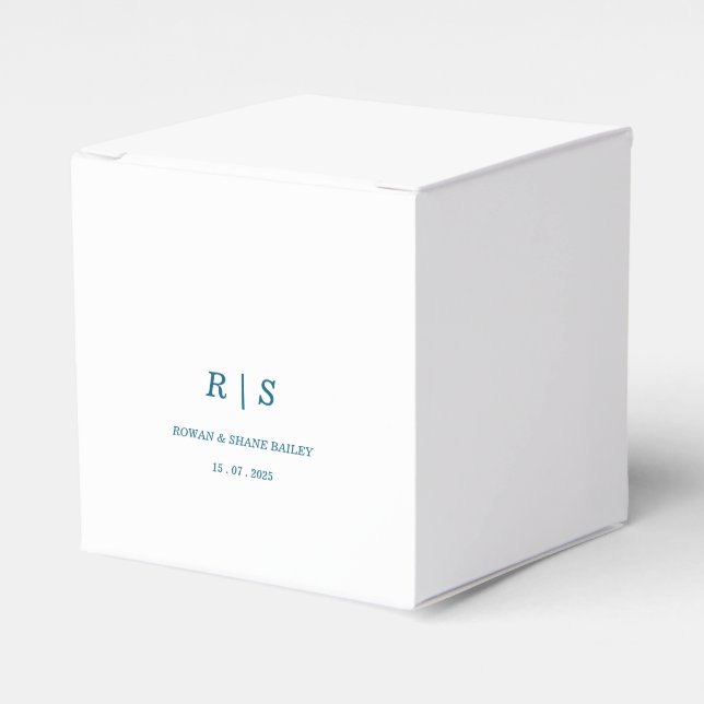 Elegant Blue Monogram Wedding Favor Box (Front Side)