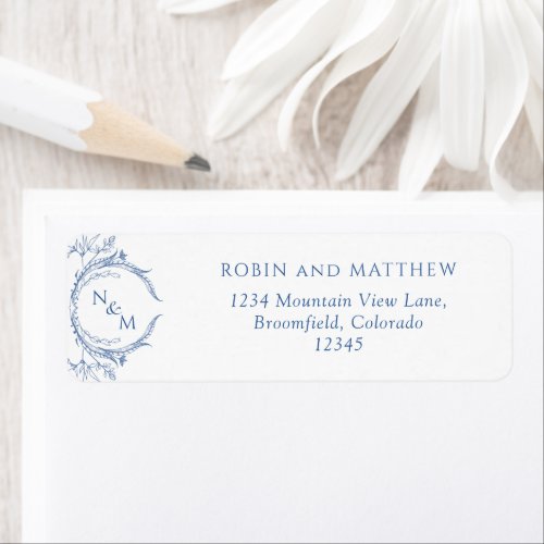 Elegant Blue Monogram Wedding Label