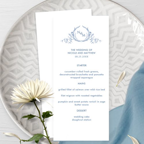 Elegant Blue Monogram Wedding Menu