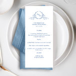 Elegant Blue Monogram Wedding Menu<br><div class="desc">Delight your guests with this beautiful wedding menu, featuring elegant hand drawn botanical monogram with couples initials in blue. Easy to fill in template to order your prints! Ability to change text and even make changes to text style, size and position by selecting "Edit Using Design Tool" and accessing the...</div>