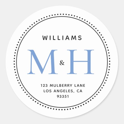 Elegant Blue Monogram Wedding Return Address Label