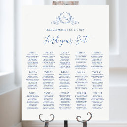 Elegant Blue Monogram Wedding Seating Chart Sign