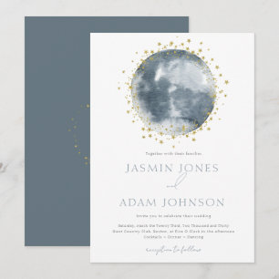 Elegant Blue Moon Celestial Wedding Invitation