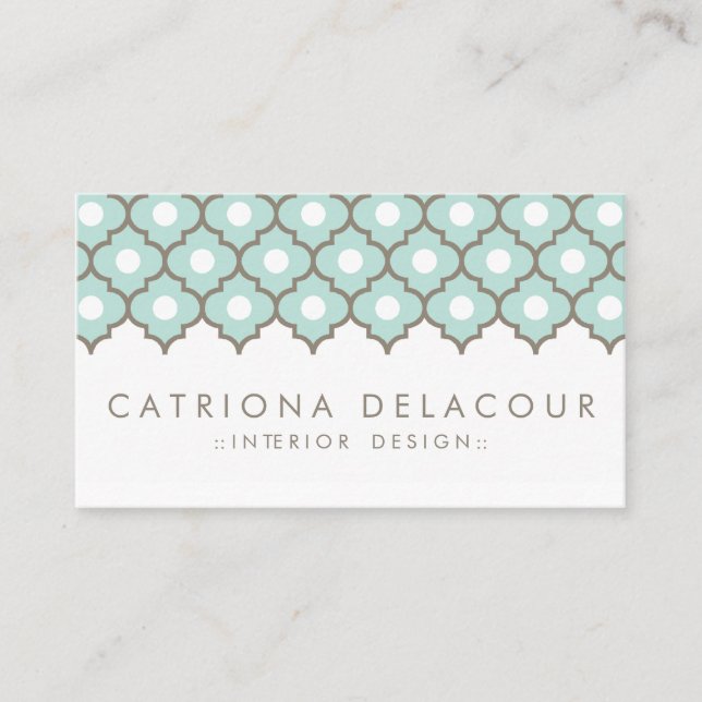 Elegant Blue Moroccan Pattern Business Card (Front)