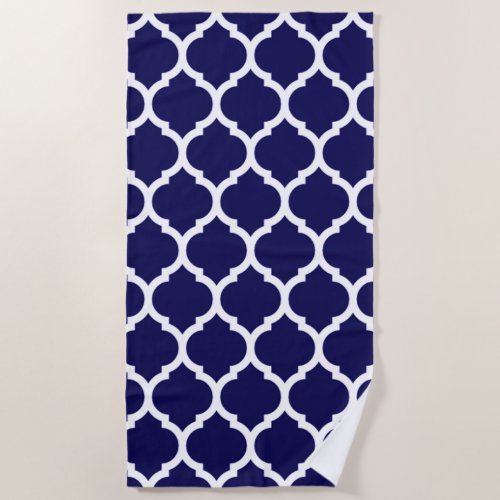 Elegant Blue Moroccan Quatrefoil Pattern Beach Towel