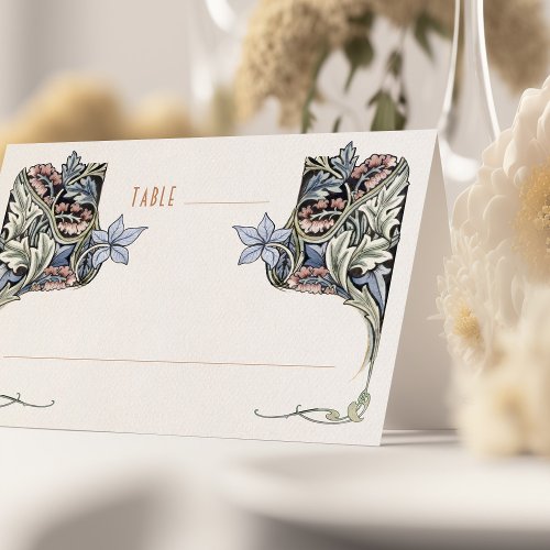 Elegant Blue Morris_Inspired Wedding Table Cards