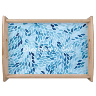 Elegant Blue Mosaic Petals Wooden Serving Tray 