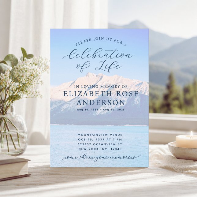 Elegant Blue Mountain Celebration of Life Memorial Invitation (Creator Uploaded)