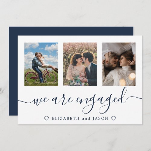 Elegant blue multiphoto Engaged announcement