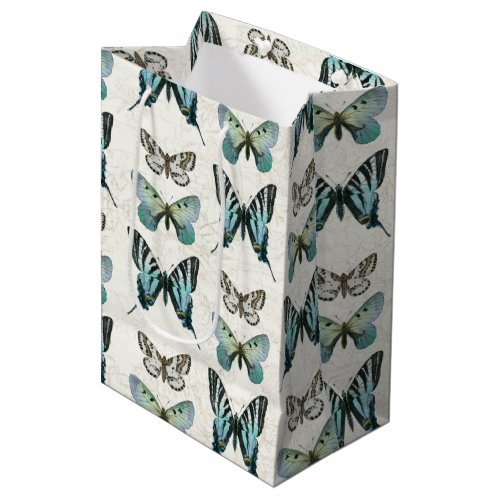 Elegant Blue n White Botanical Butterfly Vintage Medium Gift Bag