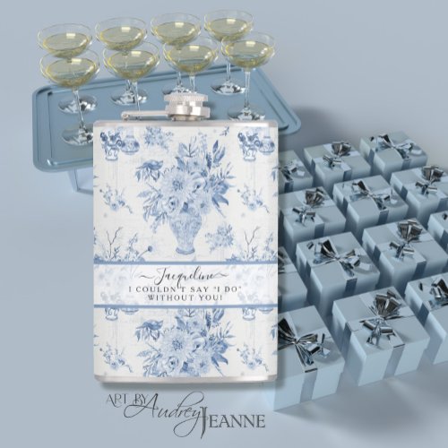 Elegant Blue n White Floral Classic Bridesmaid Flask